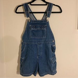 Y2K blue overall shorts